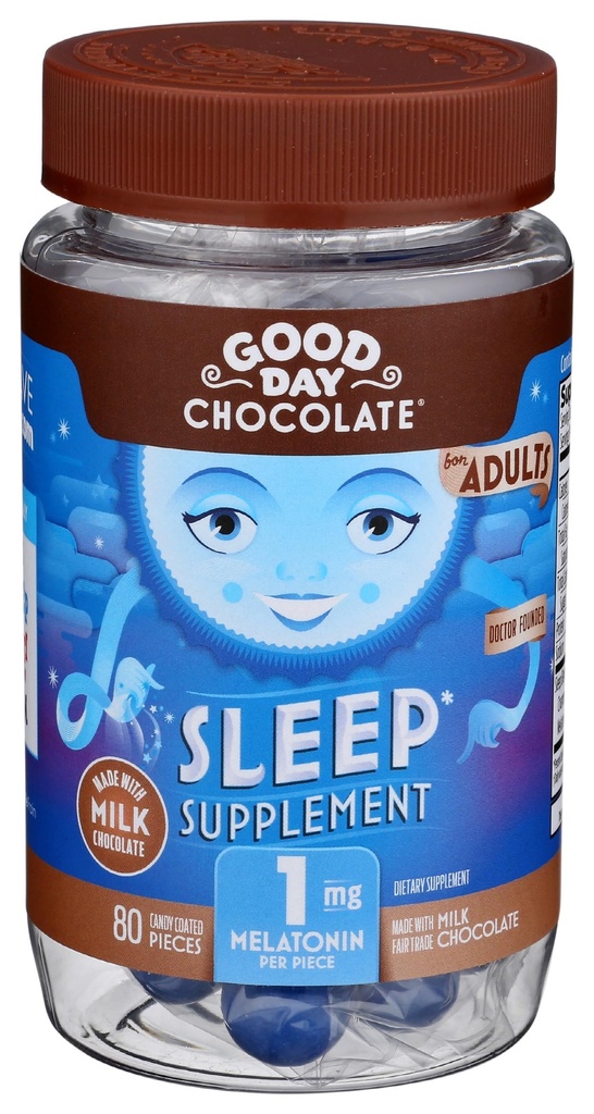 Good Day Chocolate Melatonin for Adults [ 80 Count ] - Fair Trade Non-GMO Chocolate with Chamomile and Melatonin 1 mg - Adult Melatonin, Adult Natural Sleep Aid Supplement