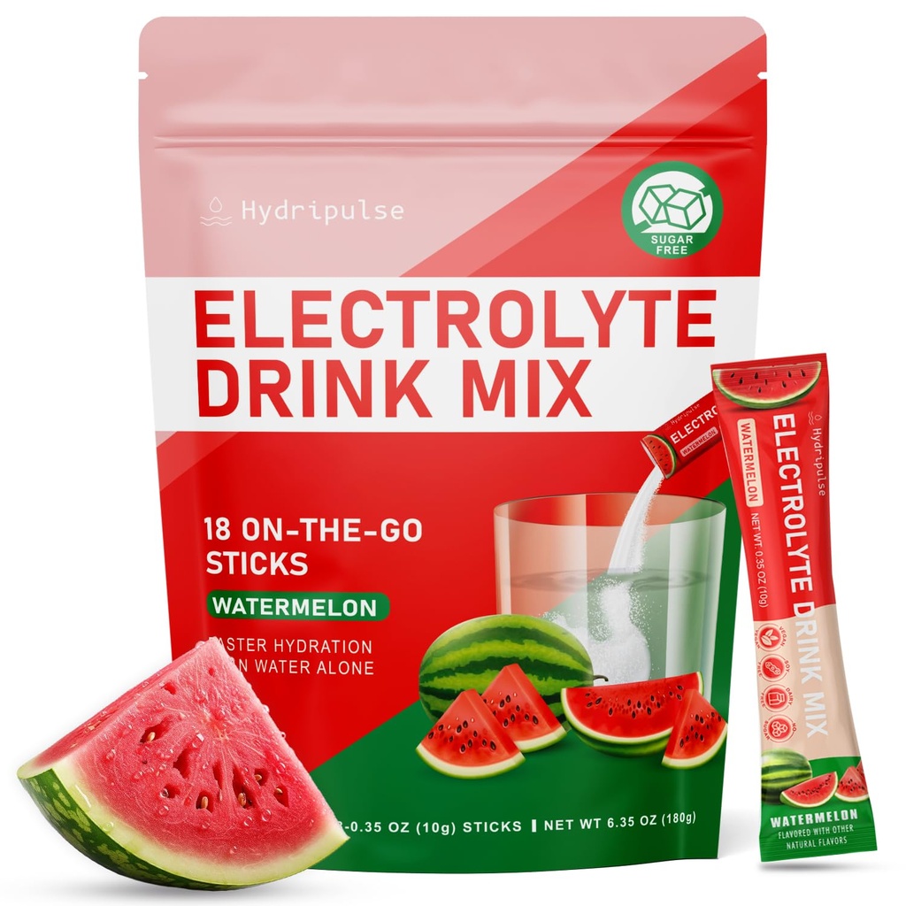 Elektrolytes Toz Paketleri - Sugar Free, Doğal Flavored, 10 Electrolyte & Vitamins Electrolyte Drink Mix - Watermelon Flavors, Keto Friendly, Vegan, Non- GMO, 18 Packets