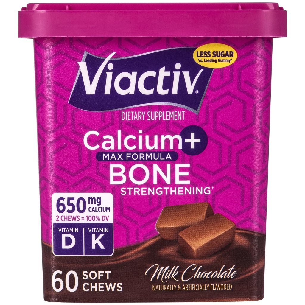 Viactiv Calcium +Vitamin D3 Supplement Soft Chews, Milk Chocolate, 60 Chews - Calcium Dietary Supplement for Bone Health