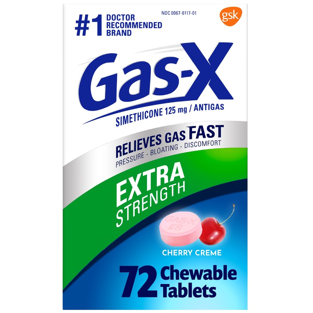 Gaz-X Ekstra Kuvvetli Gaz Yardım Tabletleri Simethicone 125 mg Bloating Relief, Cherry - 72 Kont