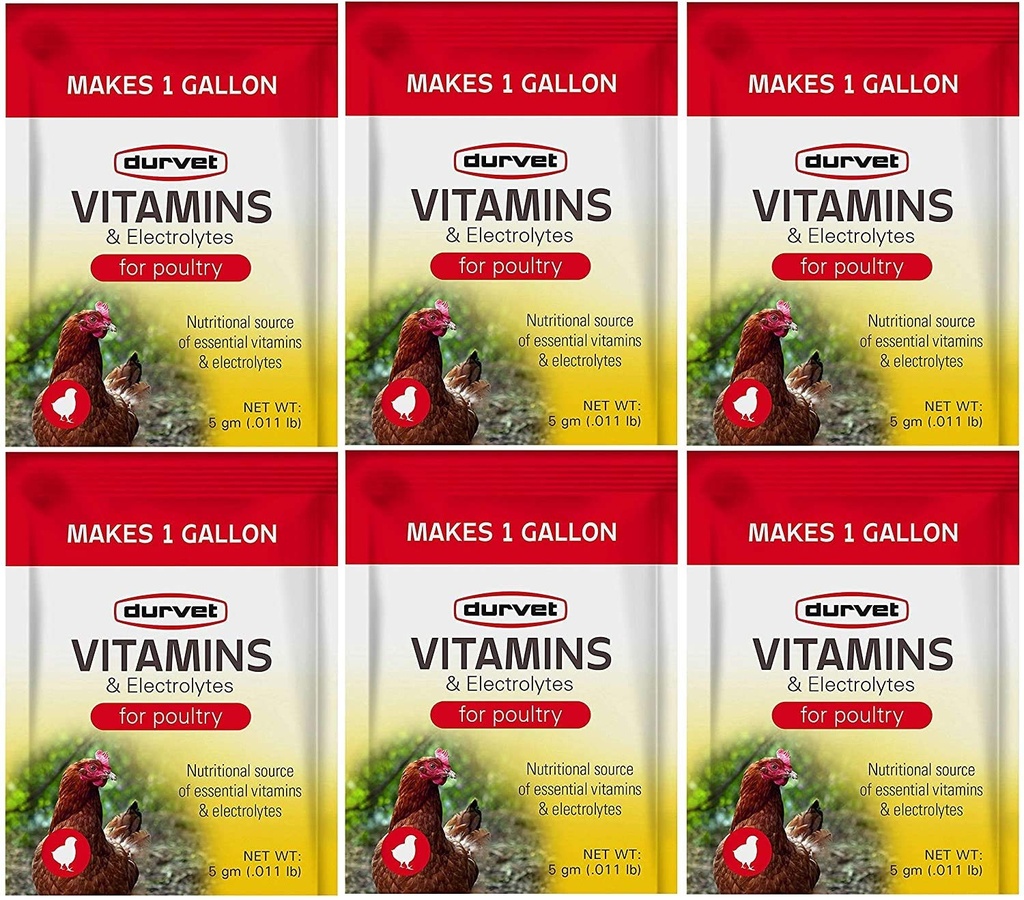 Durvet 6 Vitamin Paketi ve Poultry için Elektrolytes, 5 Grams, Makes 6 Gallons
