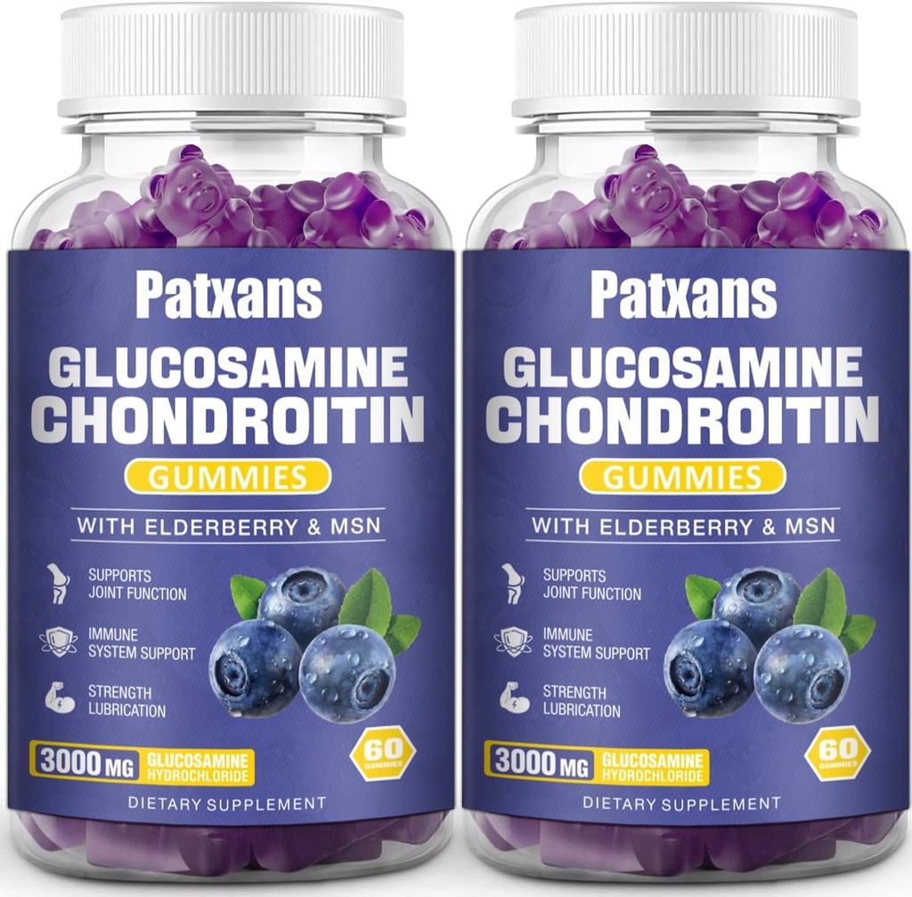 2 Packs 3000MG Glucosamine Chondroitin Gummies - Ekstra Kuvvetli Ortak Sağlık ve MSM Elder Natural Joint Support Supplement, Flexability, Antioksi Immune Support for Yetişkinler, 120 Gummies.