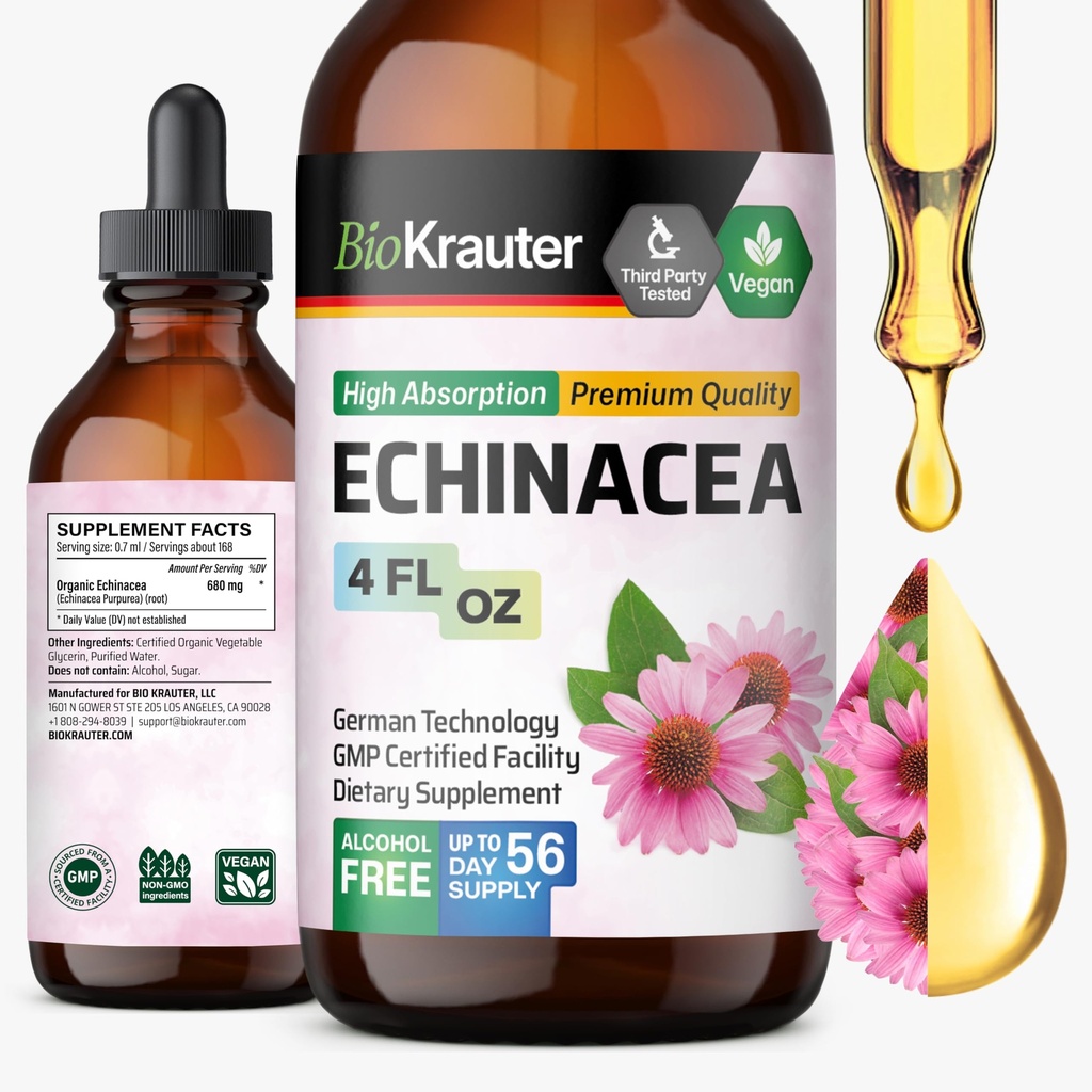 Echinacea for Immune & Respiratory Support, 4 Fl.Oz | Pure Vegan Echinacea Drops, Natural Respiratory Supplements, 56-Day Supply, Alcohol & Sugar Free