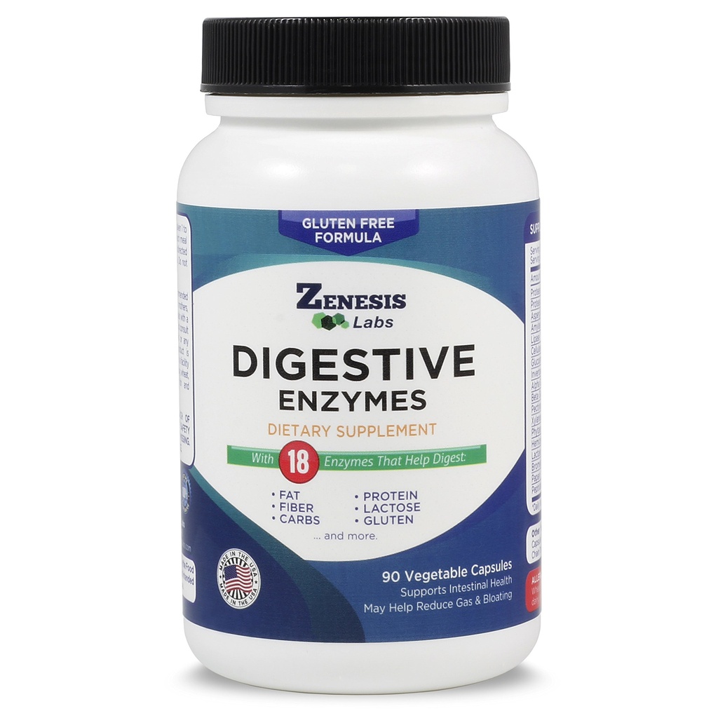 Digestive Enzymes - with Amylase, Bromelain, Protease, Lipase, & 14 Other Enzymes - 90 Capsules