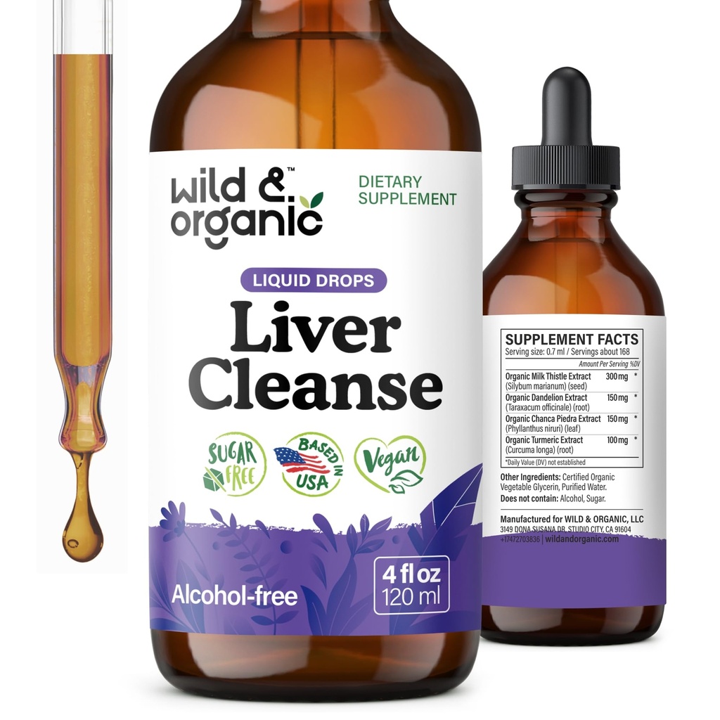 Wild & Organic Liver Cleanse Detox Tincture - Süt Butle, Dandelion Root Herbal Kompleksi - Sıvı Liver Support Supplement - Vegan, Sugar & Alkol Özgür Süt Butle Drops - 4 fl ozle