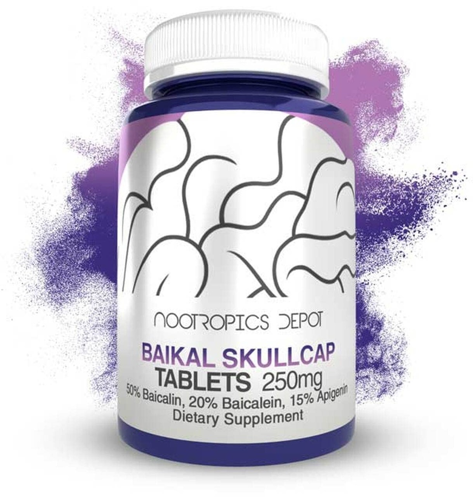 Nootropics Depot Baikal Skullcap Ekstra Tabletler | 250 mg | 60 Kont | >15% Apigenin, >20% Baicalein, >50% Baicalin