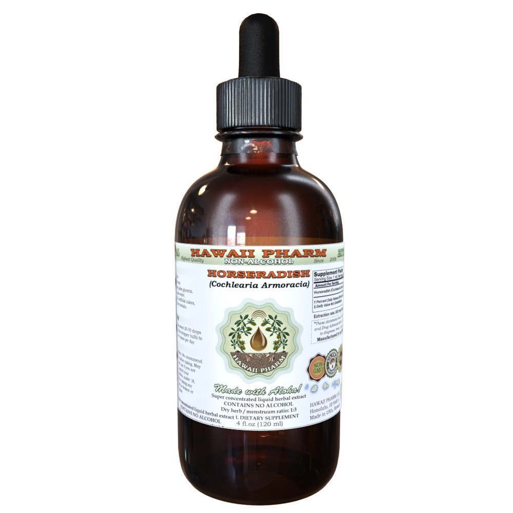 Hawaii Pharm Horseradish Alcohol-Free Liquid Extract, Horseradish (Cochlearia Armoracia) Dried Root Glycerite Natural Herbal Supplement 4 oz