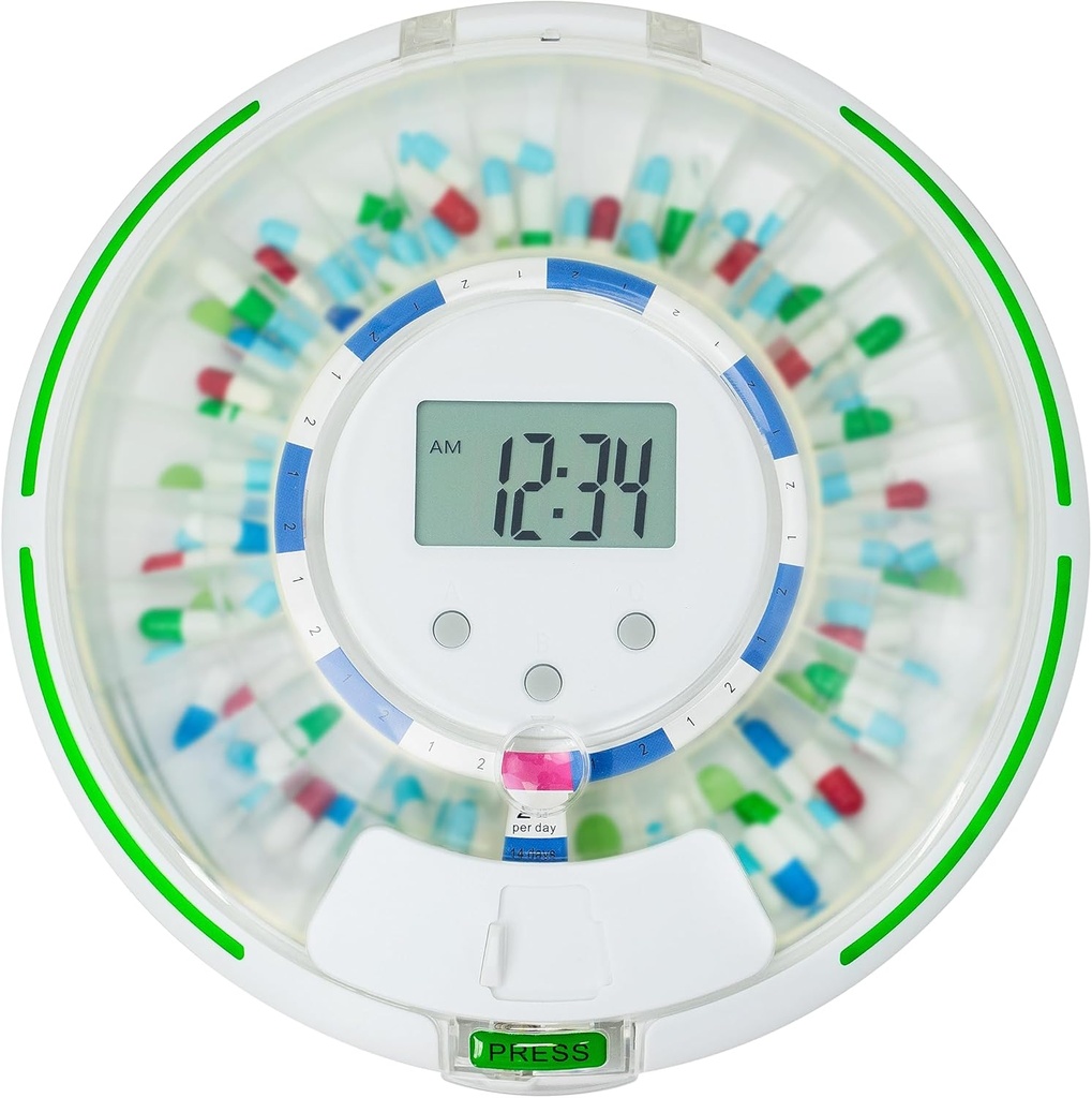 Otomatik Pill Mineral,Lock 28 günlük İlaç Organizer, Gün 6 Dosage Şablonları, Ses & Işık Uyarıları ve Vitaminler için Anahtar, Tamamlar (Frosted Lid)