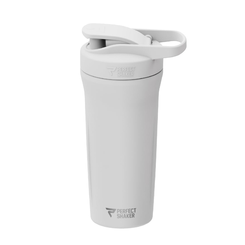 PerfectShaker Premium Stainless Steel Shaker Bottle – Double Wall Vacuum Insulated, Leak-Proof, BPA-Free, Non-Toxic, ActionRod Mixing – Gym, Fitness & Travel Protein Shaker -27oz (White)