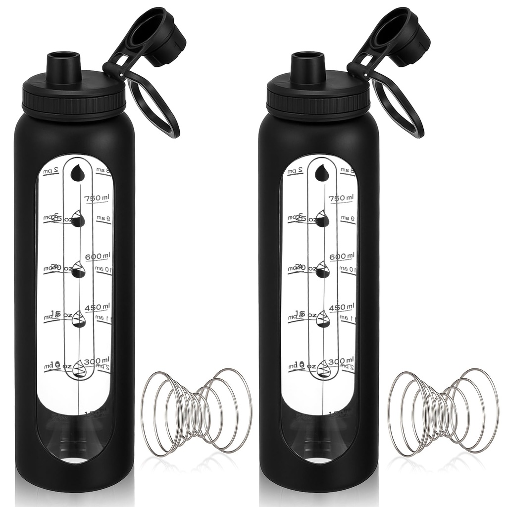 LemonRoad 2 Pack 34 oz/1 L Large Protein Shaker Glass Bottle with 304SS Mixing Ball, Shaker Cups Set for Protein Mixes Portable Powder Mixer Blender Water Bottle for Gym Workout Sports