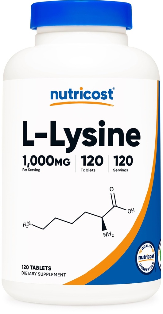 Nutricost L-Lysine 1000 mg, 120 Tablet - Gluten Free, Non-GMO ve Vegetarian Friendly