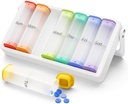 Haftalık Pill Organizer 2 Times a Day, KOVIU Büyük Seyahat Pill Box 7 Gün, Am Pm Two Daily Pill Case with Rotatable Crime, Pill Holder Container for Vitamin, Medicine, Supplement, Translucent-White