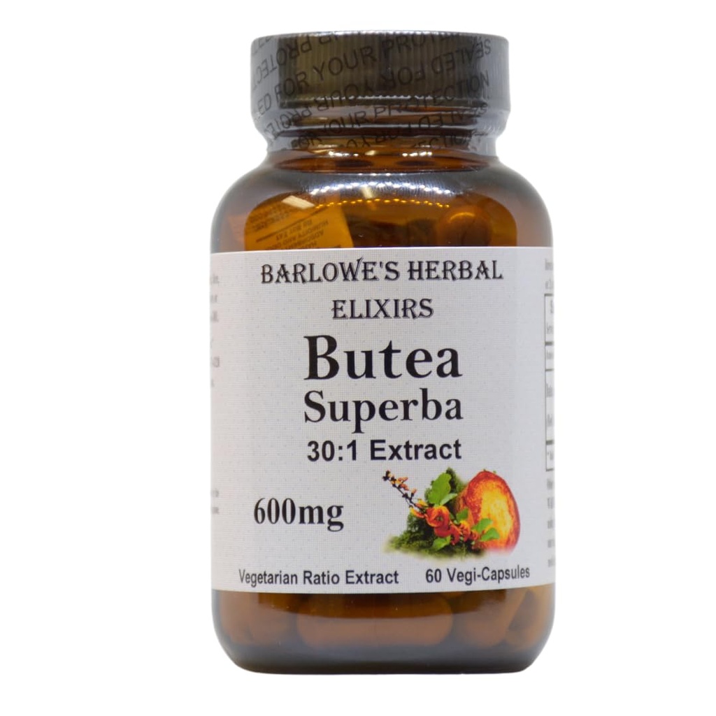 Barlowe's Herbal Elixirs Butea Superba Extract 30:1 | 600 mg Per Capsule | Thai Male Vitality Herb | 60 Vegan Capsules | High Flavonoid Content | Stearate-Free, Glass Şişed