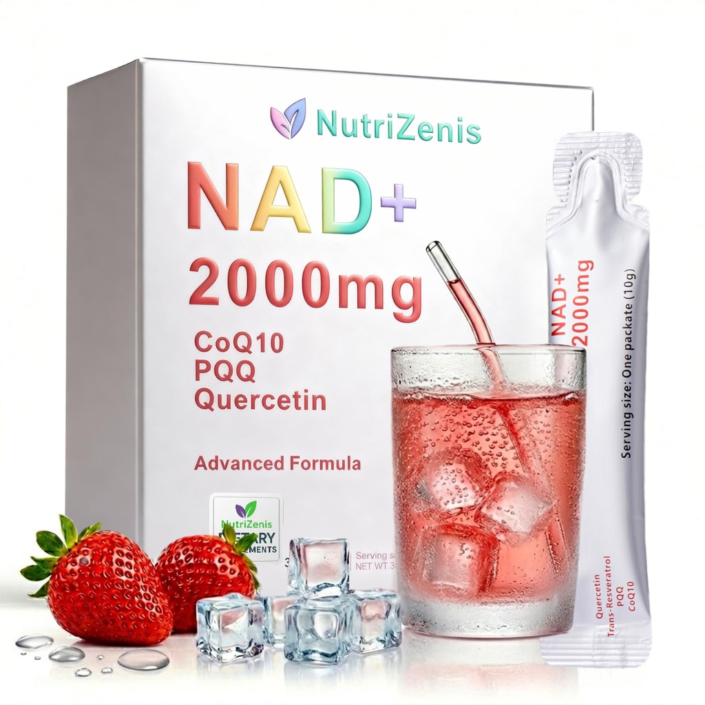 NAD+ Liquid Supplement 2000mg – 30 Fast-Acting Liquid Packs for Superior Cellular Energy, Mental Focus & Antioxidant Support – Advanced CoQ10, PQQ & Quercetin Formula