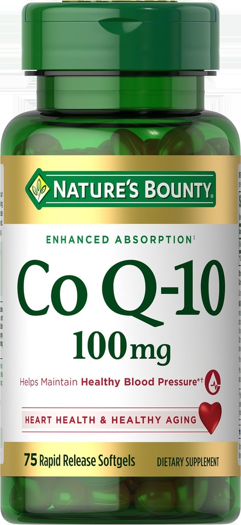 Nature's Bounty CoQ10, Sağlıklı Kan basıncı, 100 mg, Hızlı Yayın Softgels, 75 Kont