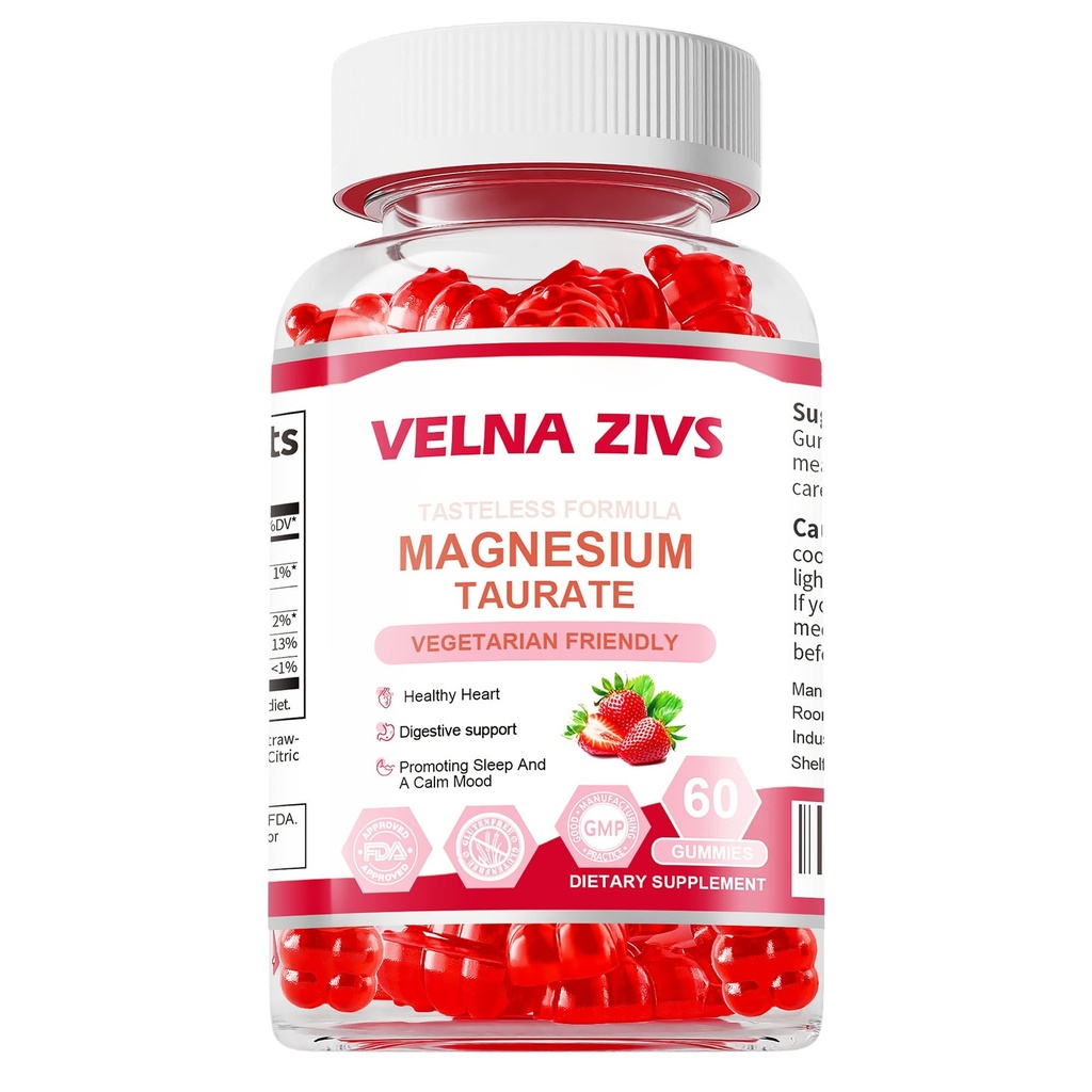 Magnezyum Taurate Gummies 1800 mg, Taurate Supplement, High Abhidrasyon ve Kid ve Yetişkinler, Kas ve Kalp Sağlığı Desteği, Vegan, Gluten Free, 60s Count