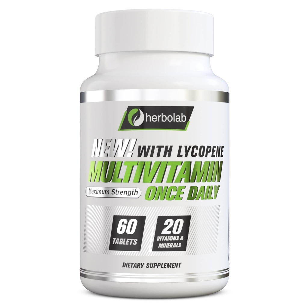 Herbolab Multivitamin Once Daily, Max Strength Vitamins A, C, D, E, K, B1, B2, B6, B12, Niacin, Kalsiyum, Magnezyum, çinko, Selenium, Copper, Manganese, Lyhromium, 60 Kont 2 Mo Supply