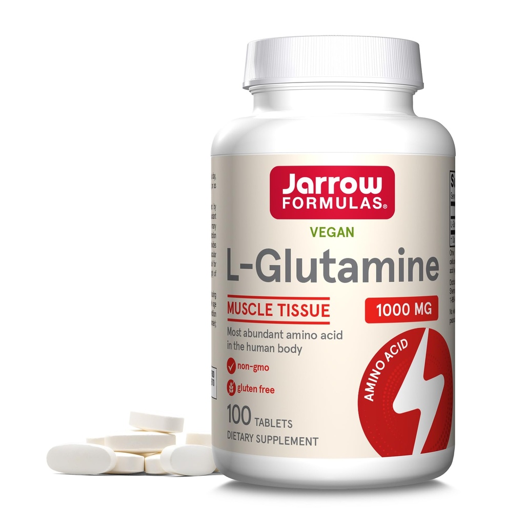 Jarrow Formulas L-Glutamine 1000 mg, Kas Tound için Diyetsel Tamam, Çok işlevli amino asit, Immune Support , 100 Easy-Solv Tabletleri, 50-100 Day Supply