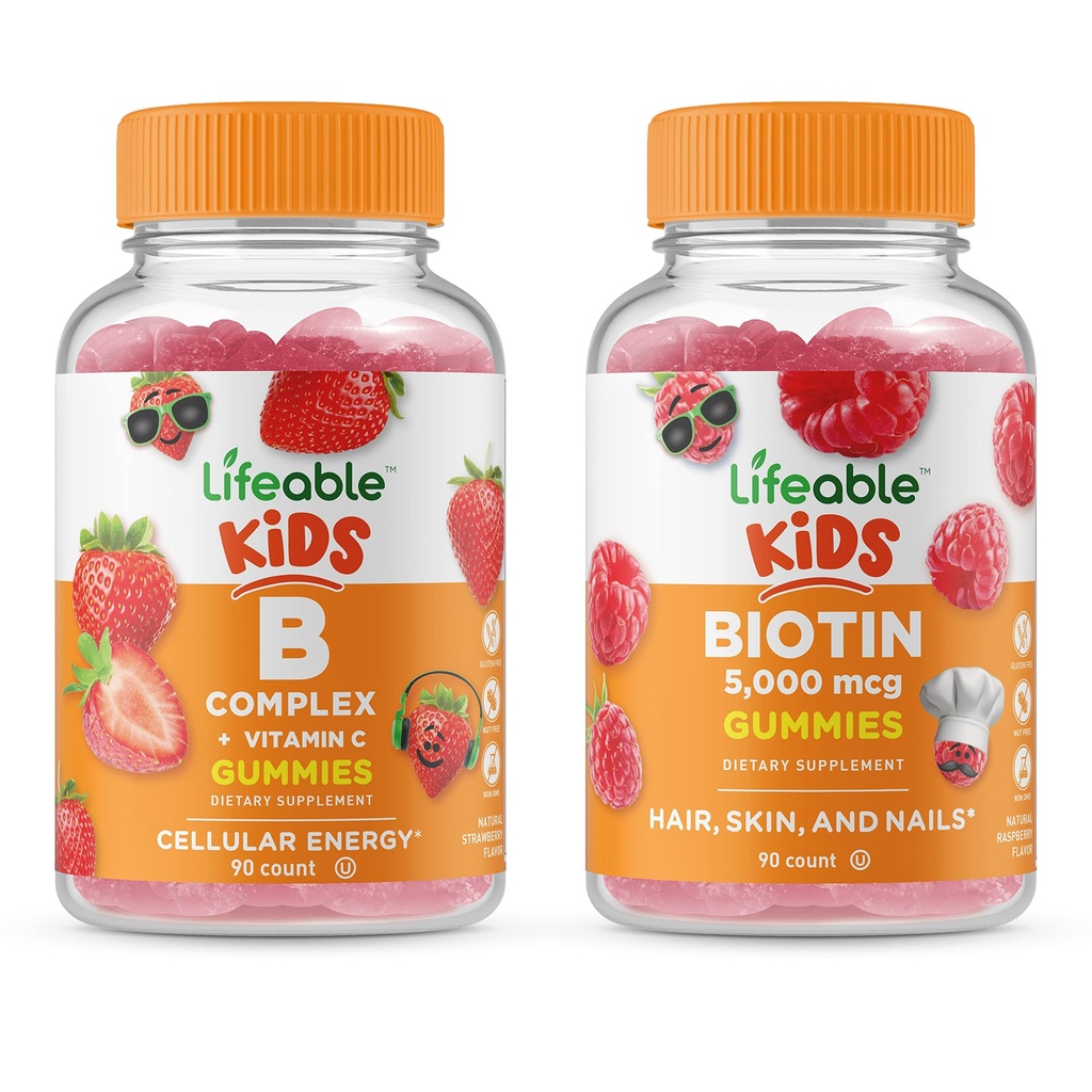 Lifeable B Complex Kids + Biotin Kids, Gummies Sche - Great Tasting, Vitamin Supplement, Gluten Free, GMO Free, Chewable Gummy Gummy