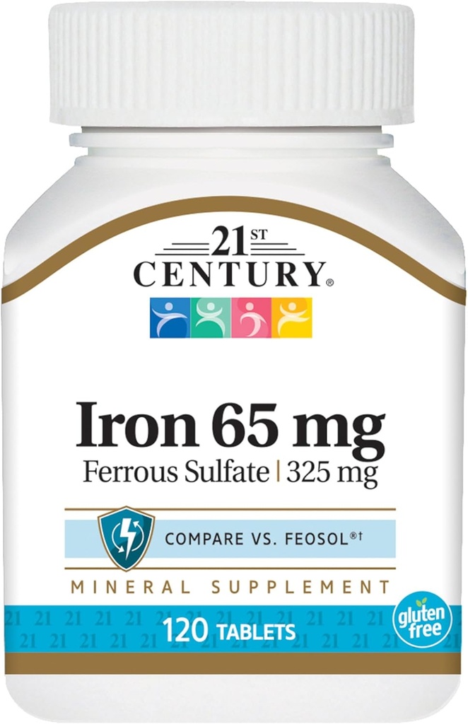 21. Yüzyıl Demir 65 Mg Ferrous Sulfate 325 Mg Tabletleri, 120 Kont (Pack of 2)