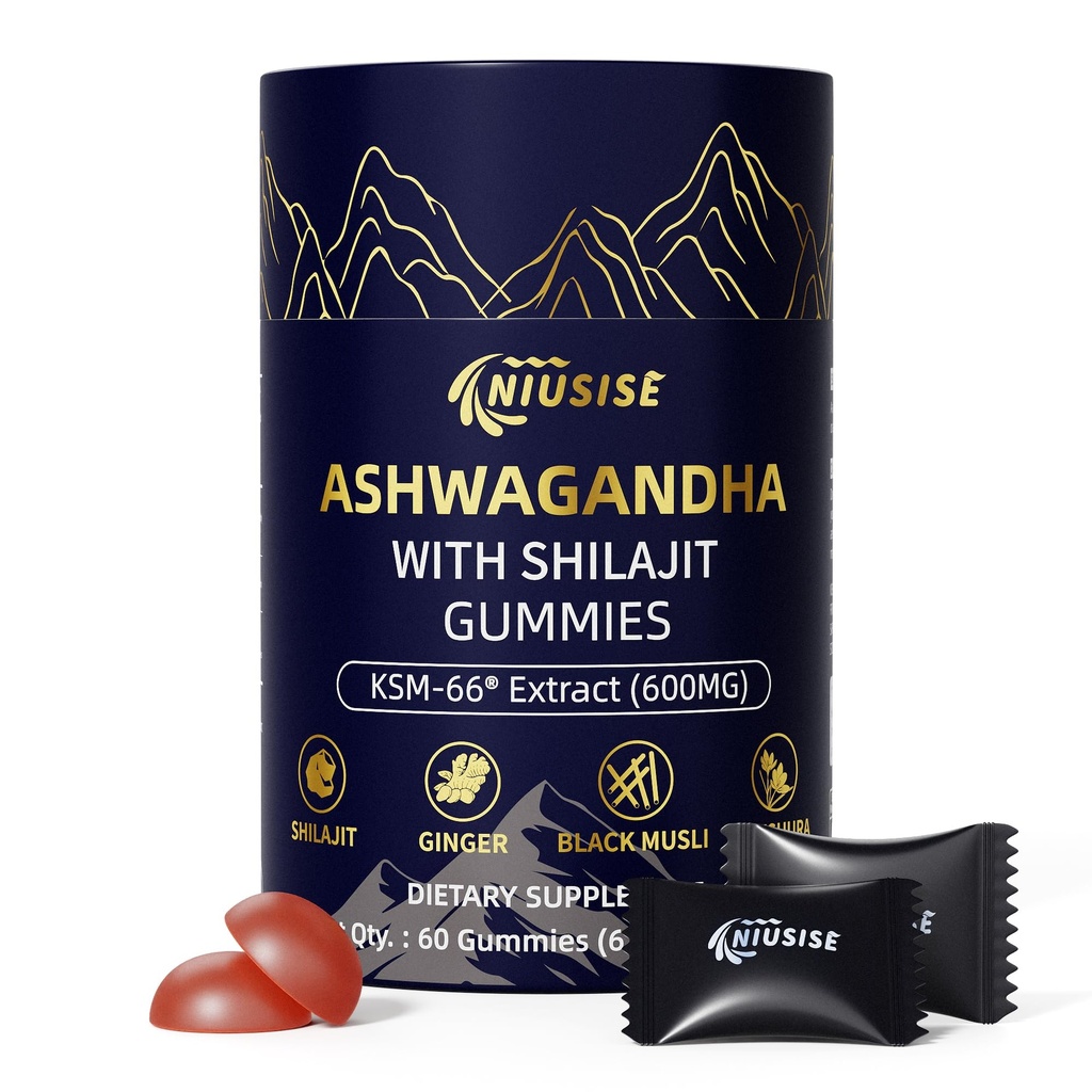 Shilajit 300 mg for Women & Men, Zero Sugar Ashwagandha Supplements with Maca Root Toz | Organik Ashwagandha Ekstra Kuvvetler Enerji 60 Gummies