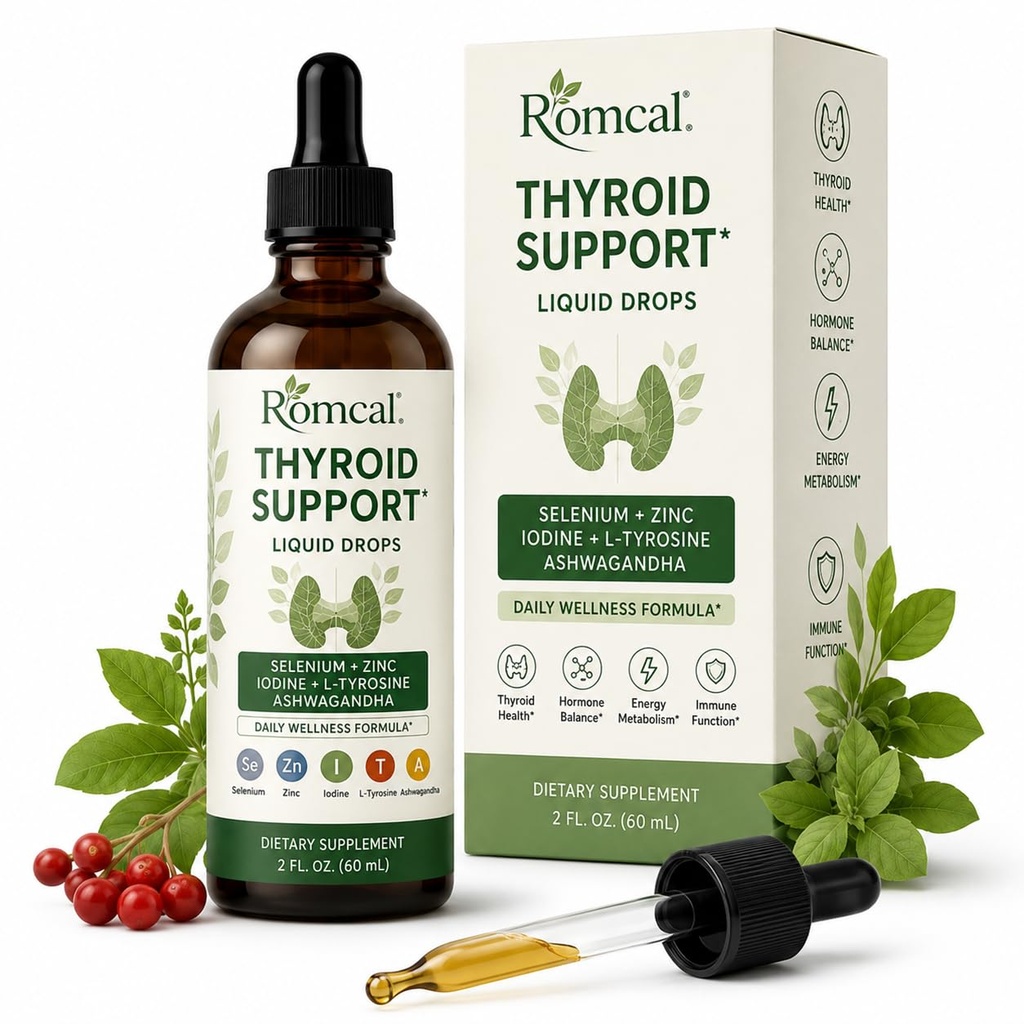 Thyroid Support for Women Liquid Drops Selenium with Zinc, Iodine, L-Tyrosine & Ashwagandha, Alcohol-Free, Non-GMO 9 fl oz