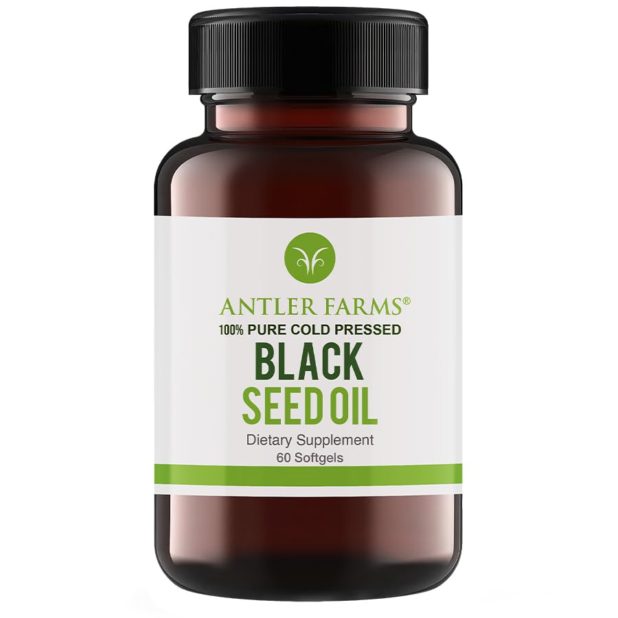 Antler Çiftlikleri - Siyah Tohum Yağı Yumuşakgel Capsules -% 100 Saf, Virgin, Cold-Pressed 60 Softgels, 500 mg - 2 Senmoquinone, Turkish Black Cumin Nigella Sativa Tohum Yağı
