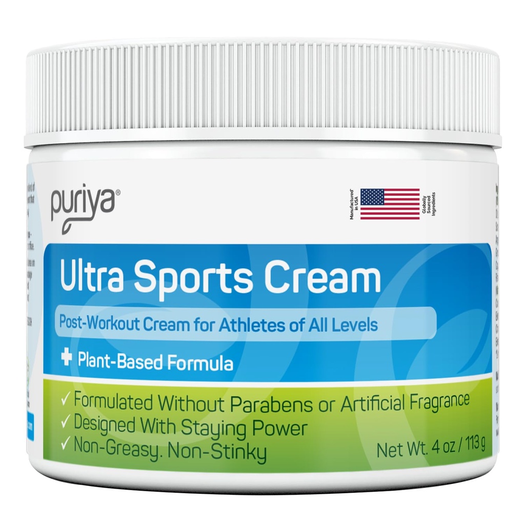 Puriya Ultra Sports Cream with Natural Menthol, Long Lasting Balm for Muscle and Joint Comfort in Leg, Hand, Ankle and Knee, Fast-Acting Rub with Pleasant Scent, Maximum Strength, Fit for Athletes