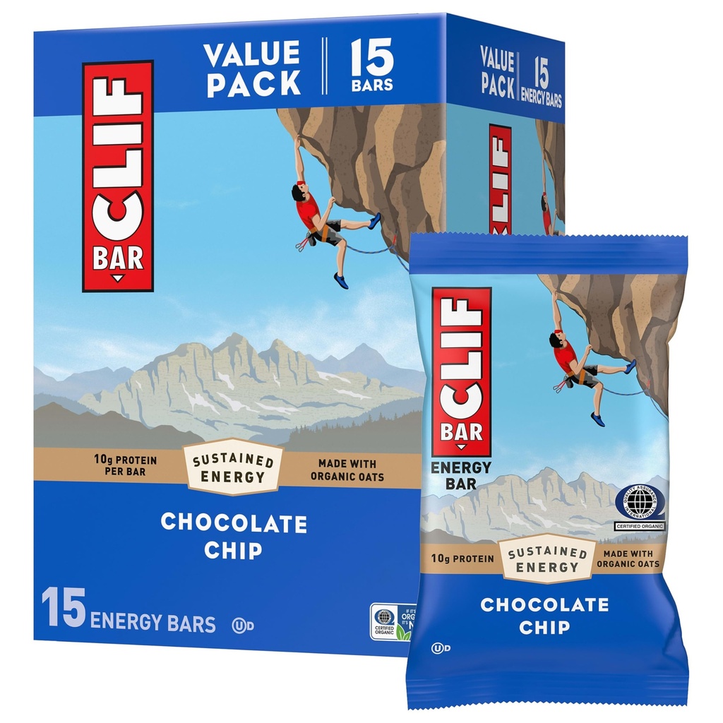 CLIF BAR - Enerji Protein Barları - Çikolata Chip - Organik Oats - Enerji Barları - Non-GMO - (15 Pack)