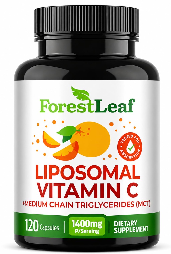 OrmanLeaf Liposomal Vitamin C 1000 mg Capsules | High Dose Vitamin C Liposomal Supplement w Coconut Oil Fatty Asits | Hızlı Aborpsiyon | Immune Support, Antioksi, Collagen Production | 120 Vegan Cap