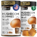 Mushroom Gummies 5000 Mg 120 Adet (2 Pack) - Lion's Mane ve 9 Adaptojenik Mushrooms Meeting - Ashwagandha, L-Theanine - Mushroom Gummies for Energy, Immunity, Focus, Brain Boost - No Sugar and GMO