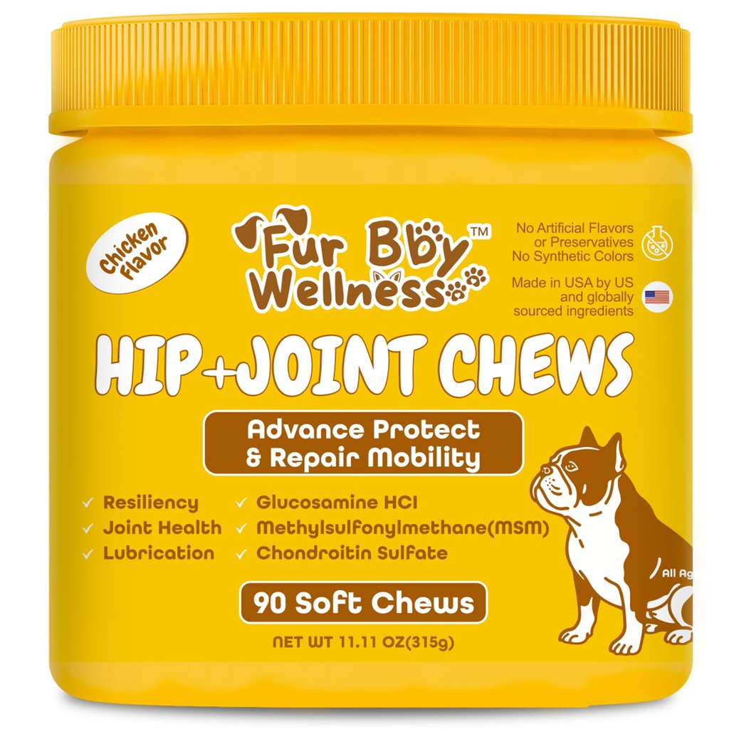 Vet-Strength Hip & Joint Support for Dogs - Fast-Acting Relief for Arthritis, Stiffness & Inflammation - Advanced Mobility, Cartilage, Bone & Muscle Support - Tasty Chicken Soft Chews - 90 Count