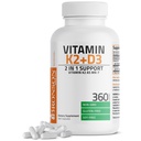 Bronson Vitamin K2 (MK7) D3 Supplement Non-GMO Formula 5000 IU Vitamin D3 & 90 mcg K2 MK-7 Swallow D & K Kompleks için kolay, 360 Capsules
