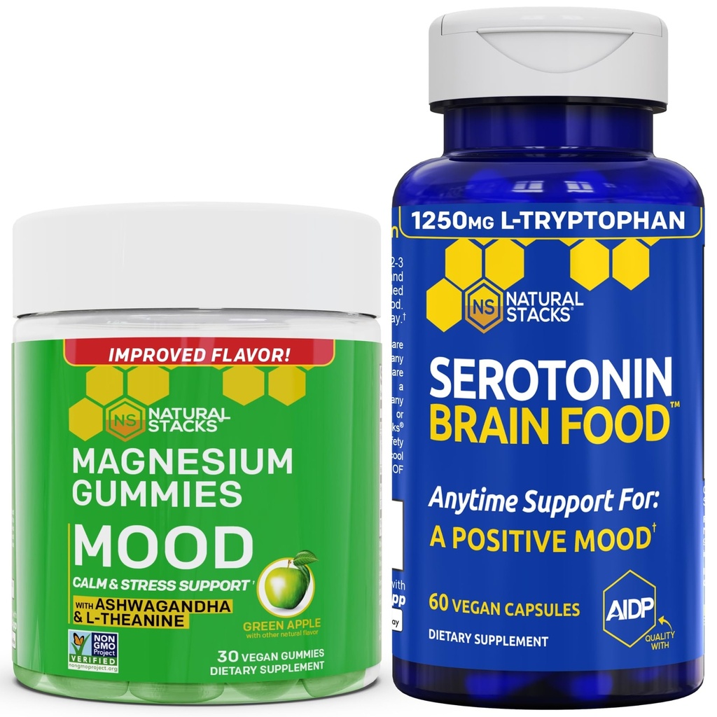 NATURAL STACKS Mood Citrate Gummies + Serotonin Beyin Gıda Paketi - Olumlu Mood & Stres Desteği - 90 Adet
