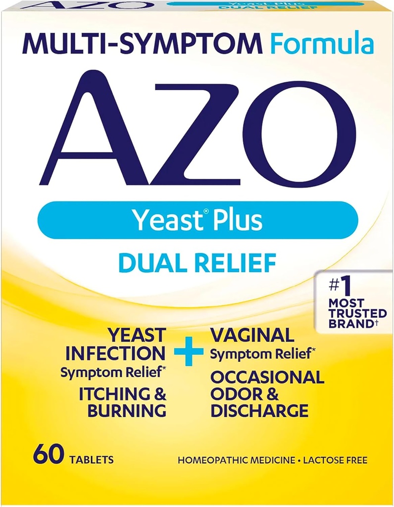 AZO Yeast Plus Dual Relief Tabletleri, Yeast Enfeksiyon ve Vaginal Symptom Relief, Relieves Vaginal Itching & Comb, 60 Count