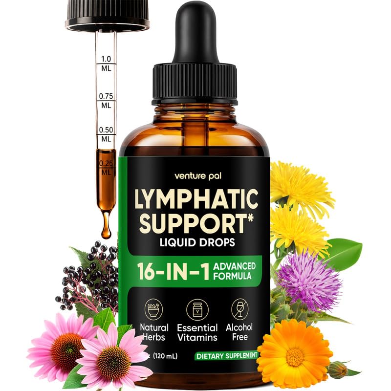 Venture Pal 16-in-1 Lymphatic Drainage Drops - 120 Servings - Echinacea, Dandelion, Burdock & Vitamins, Alternative to Lymphatic Drainage Massager, 4 fl oz