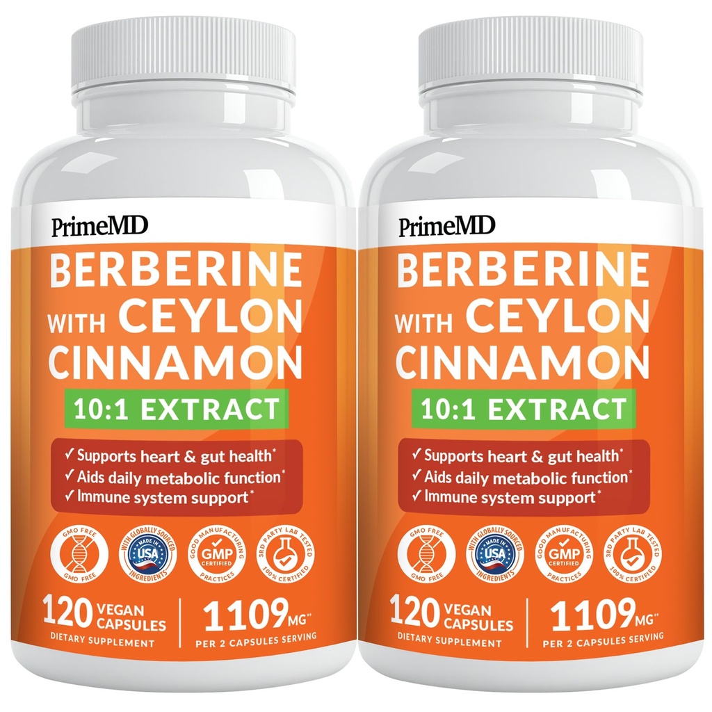 21-in-1 Berberine Supplement with Ceylon Cinnamon with Chromium, Bitter Melon ve Green Tea Ekstraksiyon ve Black Pepper 5X for Energy & Metabolism Support with 5279 mg (120 ct, Pack of 2)