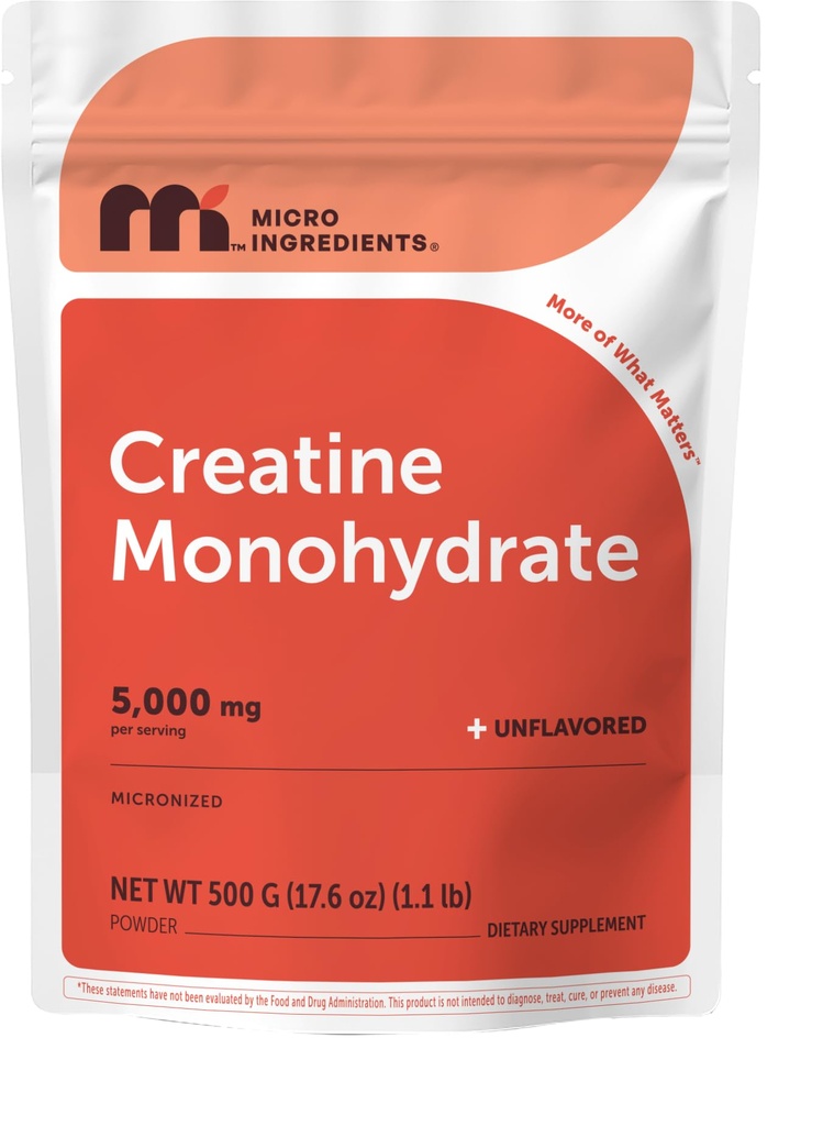 Instant Kretine Monohidrat Toz 500 Grams (1.1 Lb), 5000mg Per Serv, Micronized Kretine Toz, Unflavored, Pure, No Filler, Keto & Vegan, Easy Dissolve Pre Workout for Women and Men