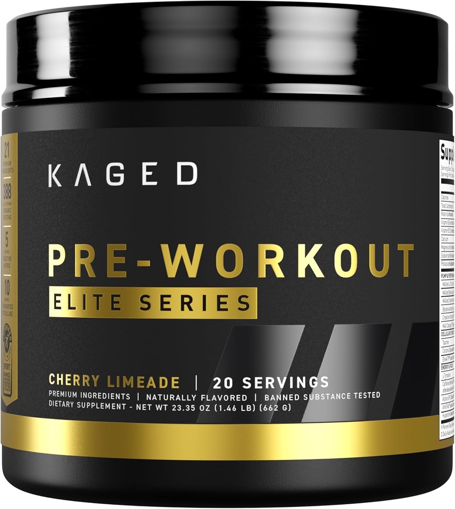 Kaged Pre Workout Elite Toz | Cherry Limeade | Pre-Workout with atine, Beta Alanine, L-Citrulline, BCAAs | 388 mg Organik Caffeine | Erkekler ve Kadınlar için Pre Supplements | 20 Servisler
