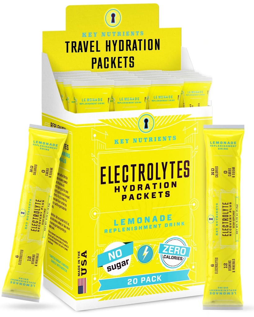 KEY NUTRIENTS Electrolytes Powder Packets 20 Pack - No Sugar, Refreshing Lemonade, Hydration Packets with Electrolyte Powder for Refreshing Electrolyte Drink Mix Packets - Zero Calories
