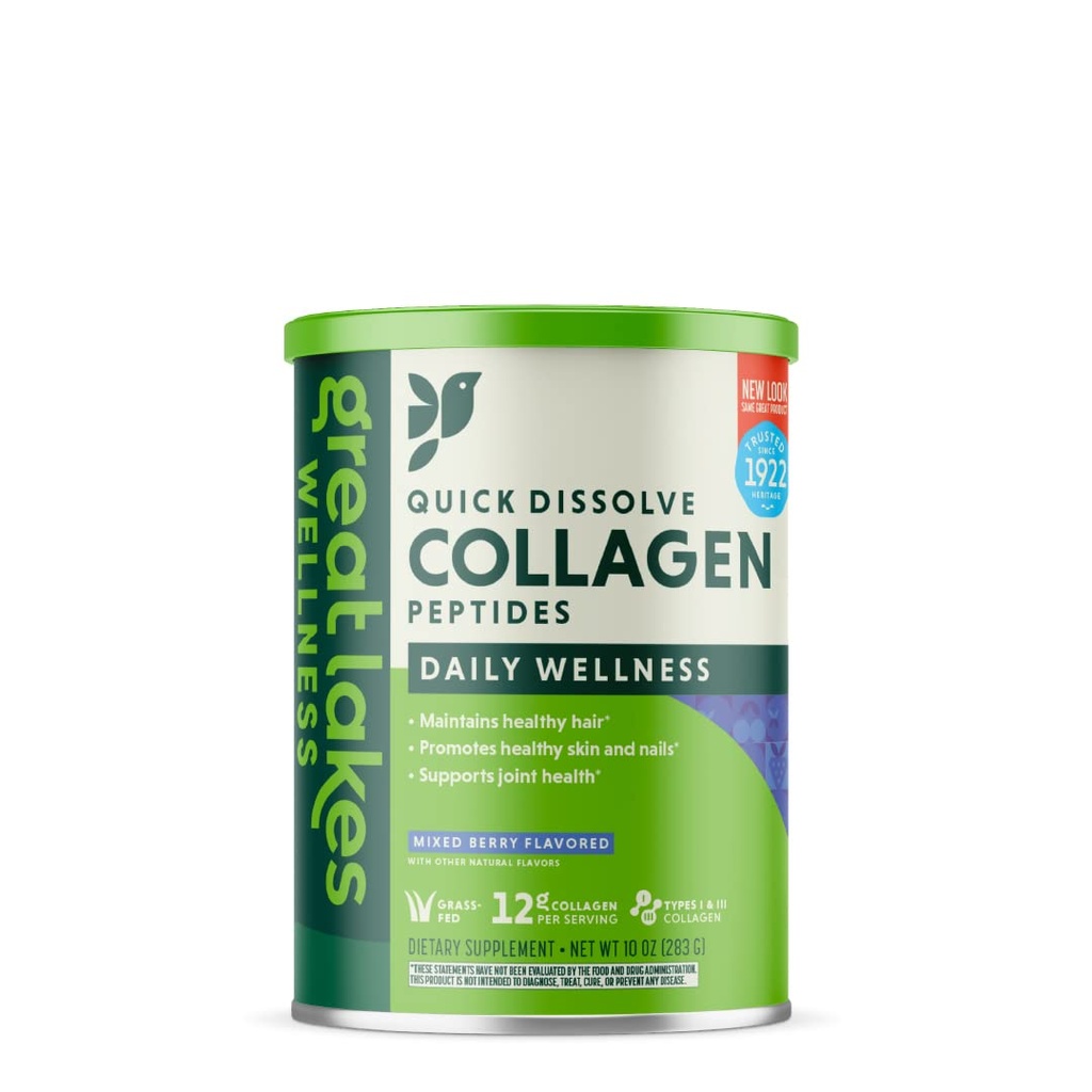 Büyük Lakes Wellness Collagen, Toz Supplement for Skin Hair Nail Joints - Mix Berry Flavored - Quick Dissolve Hydrolyzed, Non-GMO, Gluten-Free, Noservatives, Halal - 10 oz Canister