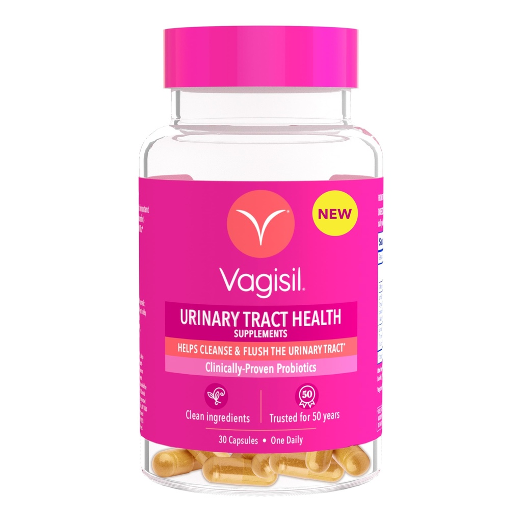 Vagisil Urinary Tract Health Supplements, Klinik olarak Proven Probiyotikler, Urinary Tract Health, Clean Materialss, Helps Cleanse and Flush UTI-Causing Bakteri, 1 Capsule Daily, 30 Capsules