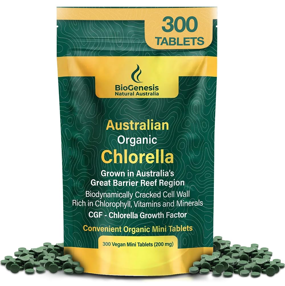 Biogenesis Organik Klorella Mini Tabletler - 300 Kont (200 mg) | Avustralya Grown | Chlorophyll, Vitamins & Minerals | Destekler Enerji & Immunity | Vegan Mini Tabletler