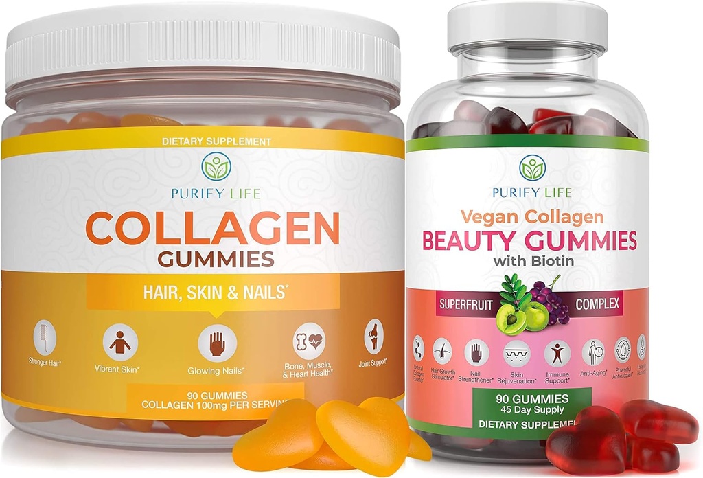 Life Marine Collagen & Vegan Collagen Sche, Gummies Vitamins for Hair Skin and Nails Health (90 Chews), Poreksiyon & Elasticity, Capsules, Pills