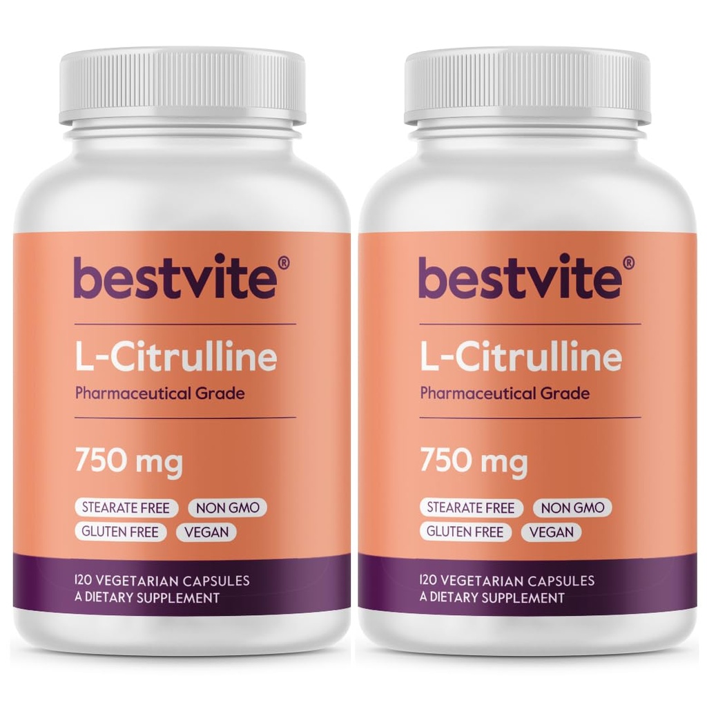 BESTVITE L-Citrulline 750 mg per Capsule (240 Vejetaryen Capsules) (120 x 2) - Stearates - No Silica - No Fillers - Non GMO - Gluten Free - Vegan