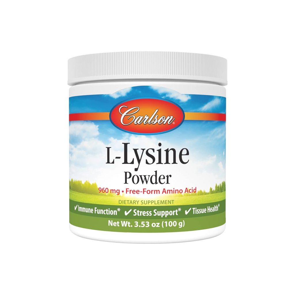 Carlson - L-Lysine Toz, Free-Form Amino asit, 960 mg, Sağlıklı Tound & Muscle Development, 3.53 oz (100 g)