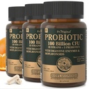 Kadınlar ve Erkekler için organik Probiyotikler, 100 Milyar CFU Probiyotik for Digestive, Gut & Immune Health - Prebiyotiks, Bioflavonoyaks & Digestive Enzyme, 35 Strains Raw Probiyotik Supplement, 180 Caps