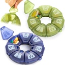 Round Weekly Pill Organizer, Teethized, Travel Pill Container 7 Day, 7 Büyük Karşılaştırmalı, Günlük Vitaminler ve Tamamlar için Büyük, Büyük Mektuplar ve Braille (2 adet)