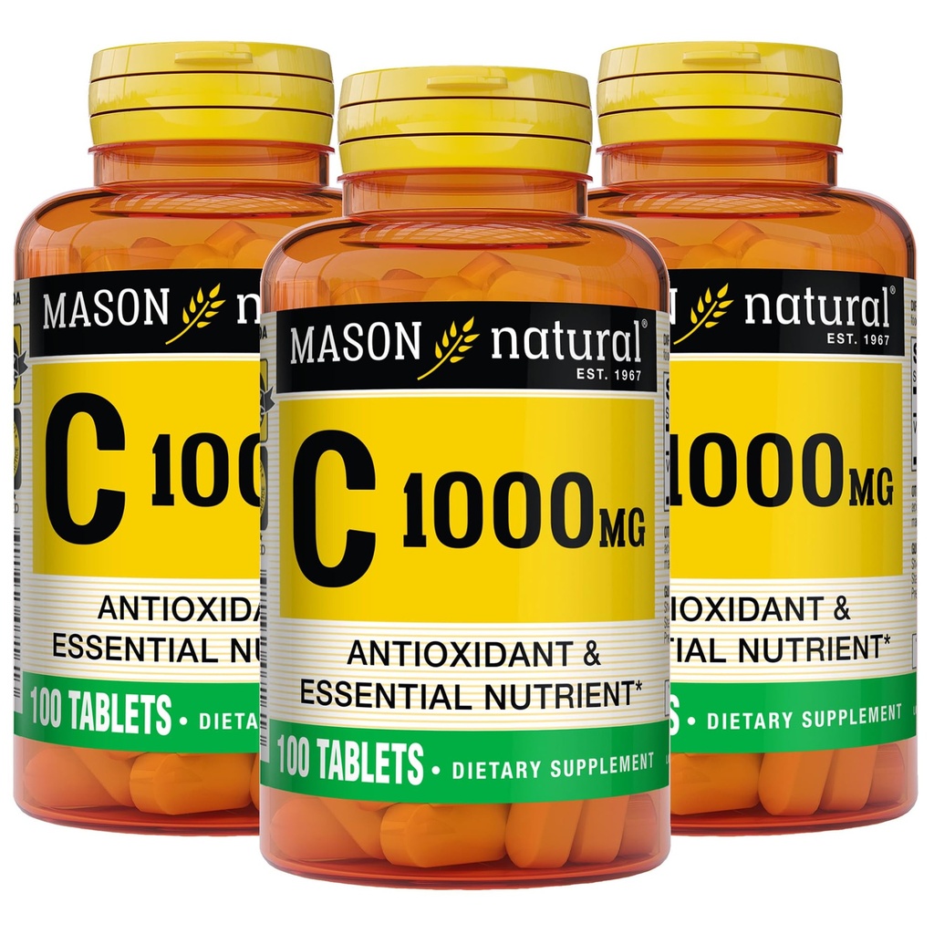 MASON NATURAL Vitamin C 1000 mg, 300 Day Supply, Sağlıklı Immune Sistemi, Antioksi ve Temel Nutrient, 3 Pack