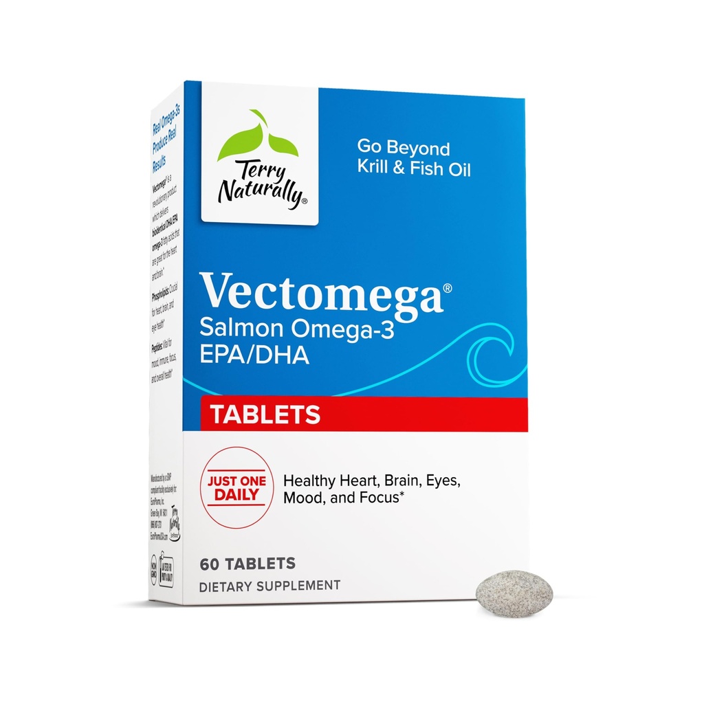 Terry Doğal Vectomega - EPA & DHA ile Tamam - Beyin ve Kalp Sağlığı Desteği için Omega-3 Tabletleri - Temel Fatty Asits & Peptides ile Beslenme Supplement - 60 Tabletler
